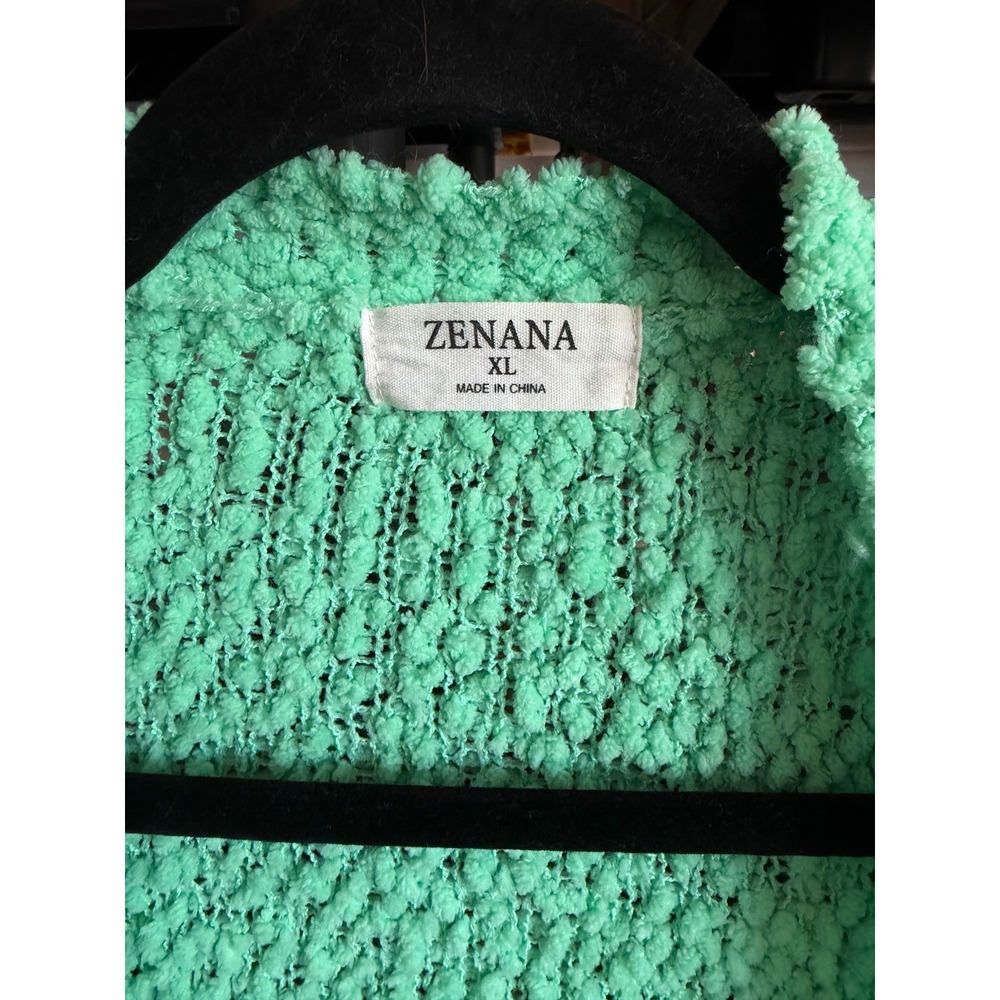 Zenana Mint Green Popcorn Knit Cardigan Open Front Longline Sweater XL - Picture 3 of 3